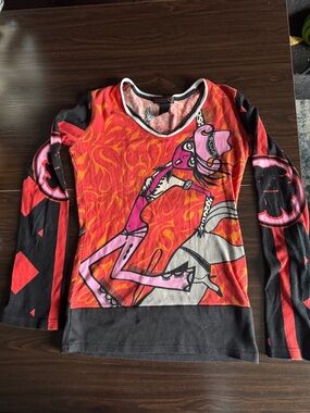 Custo Barcelona Red and Pink Graphic Long Sleeve Top